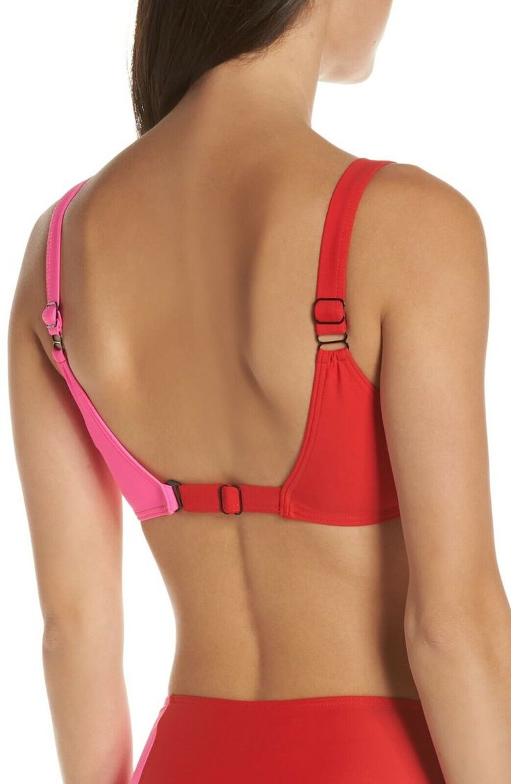 Red Swimwear With Removable Bra Pads For Beach, Red Swimwear With Removable Bra Pads For Vacation, Red Swimwear With Removable Bra Pads For Pool, Save Our Oceans, Pink Red, Color Blocking, Spandex, Red, Pink