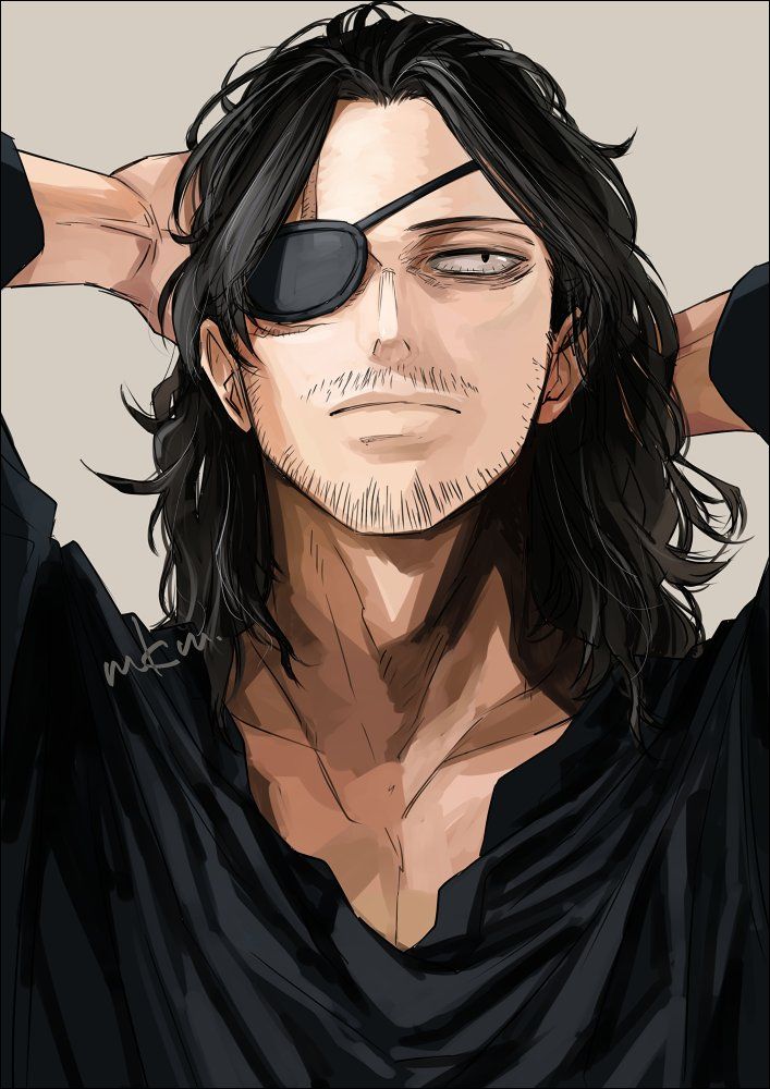 a man with long black hair and sunglasses on his head, wearing a black shirt