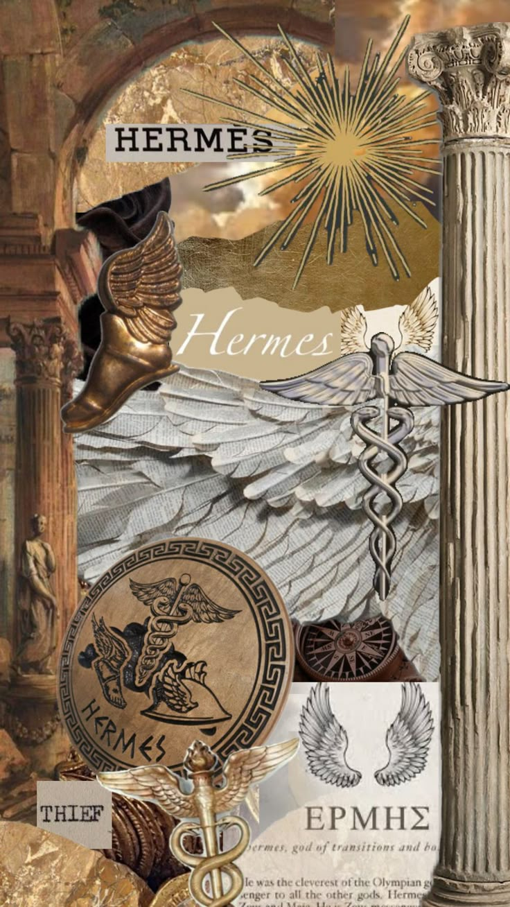 the collage has many different items on it, including an eagle and other things