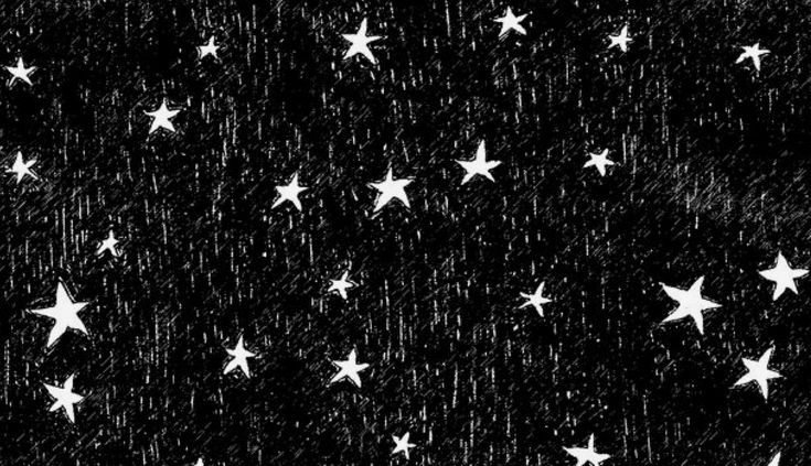 the stars are falling down on the black background, which is drawn with white ink