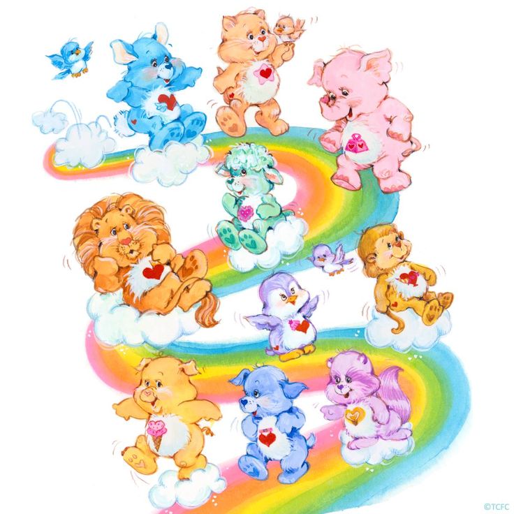 there are many different teddy bears on the rainbow