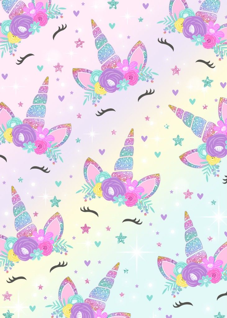 a pattern with unicorns and stars on a pastel background