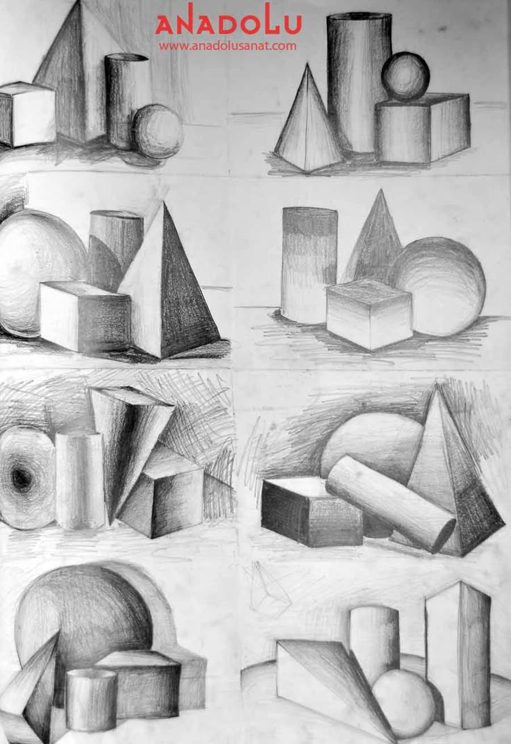 pencil drawings of various shapes and sizes