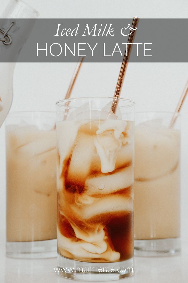 iced milk and honey latte in glasses