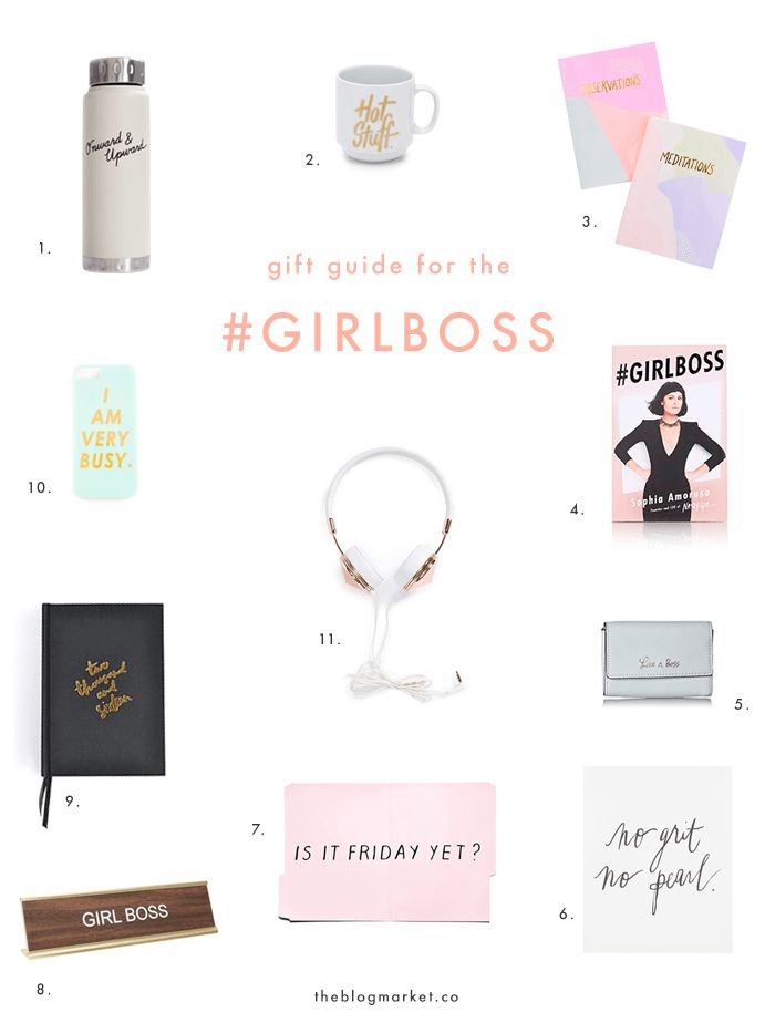 the gift guide for the girlboss is on display in front of a white background