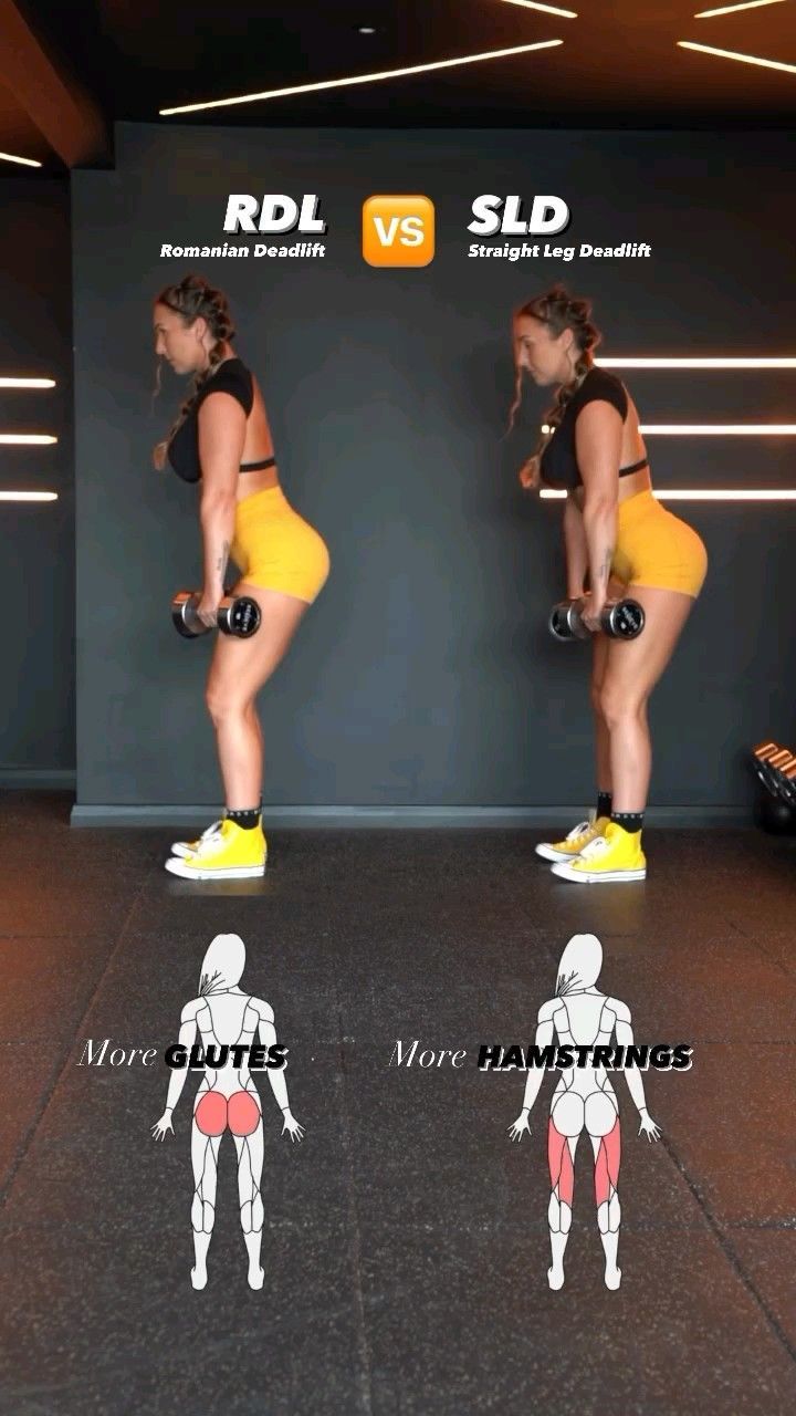 two women doing squats in front of a wall with the words rdl vs sld on it