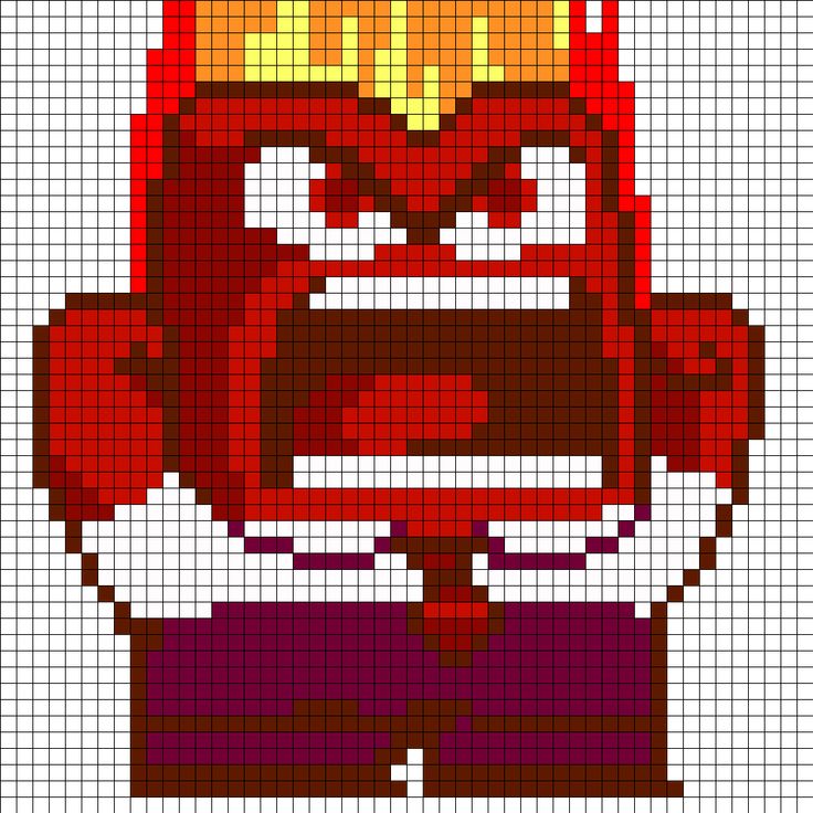 an image of a pixellated drawing of a cartoon character in red and purple clothes