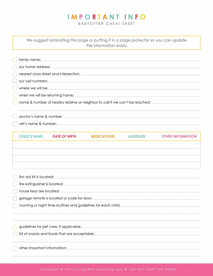 the printable important info sheet