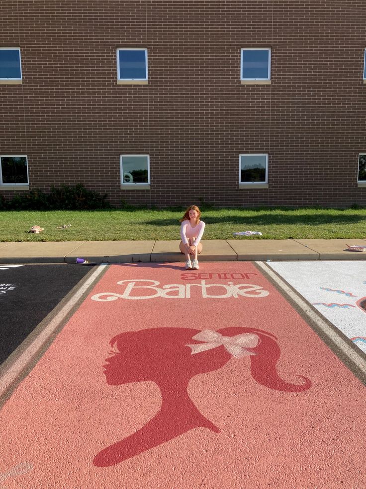 Senior Parking Spot Girly, Barbie Parking Spot Painting, Junior Parking Spot Ideas, Barbie Senior Parking Spot, Barbie Parking Spot, Senior Barbie, Senior Parking Spaces Funny, Senior Spots, Parking Ideas