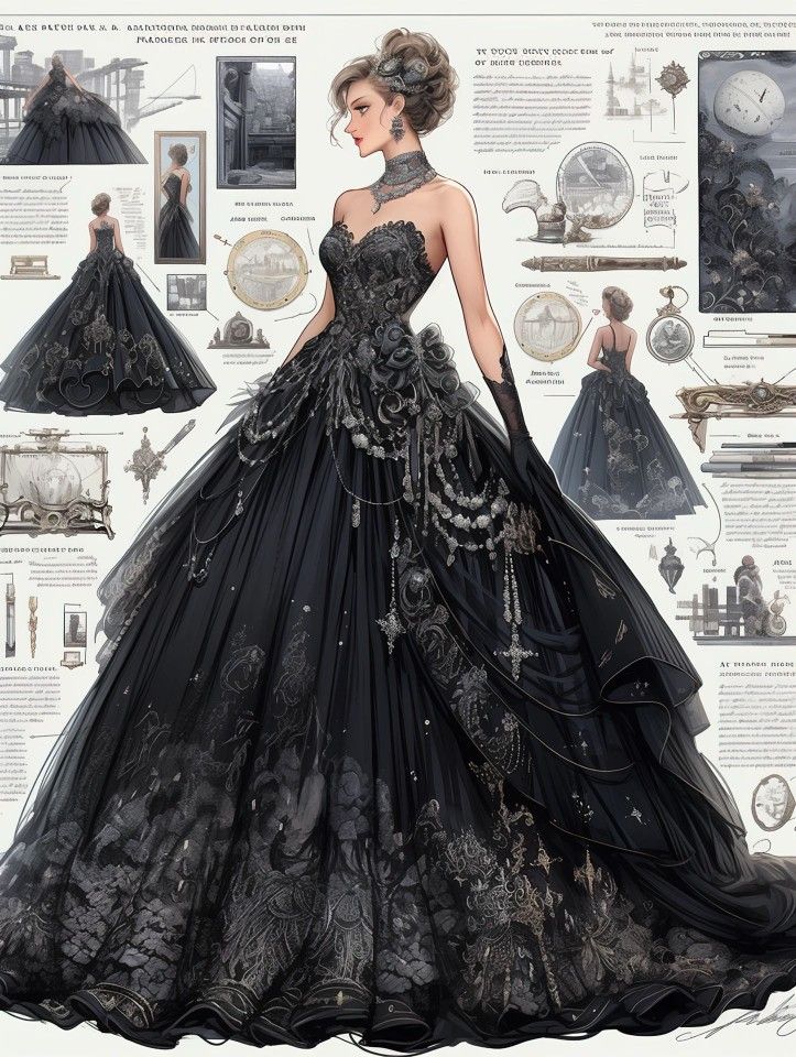 Black Mafia Dress, Dream Dress Fantasy, Black Royal Dress, Dark Fantasy Dress, Royal Dress Aesthetic, Fantasy Ball Gowns, Fantasy Princess Dress, Fantasy Dress Art, Black Fantasy Dress