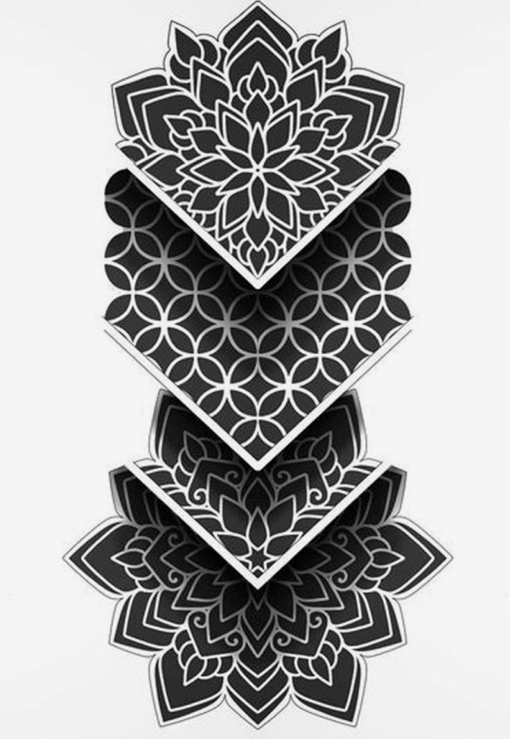 an abstract black and white design with flowers on the bottom, in three different angles