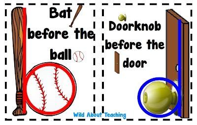 an image of a bat before the door and ball before the door with words below it