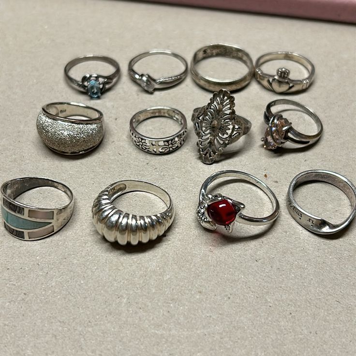 12 Sterling Silver Rings Bundle. Various Sizes. See Pictures For Details Womens Jewelry Rings, See Pictures, Sterling Silver Rings, Silver Rings, Bundles, Womens Sizes, Women Jewelry, Sterling Silver, Silver