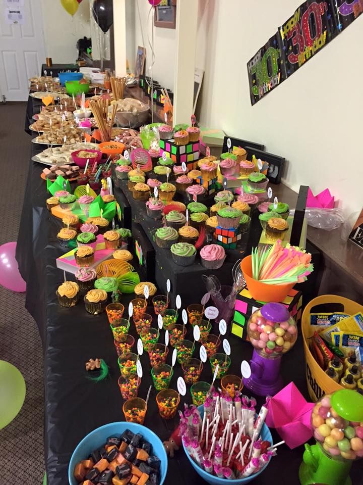 a table filled with lots of cupcakes and candy