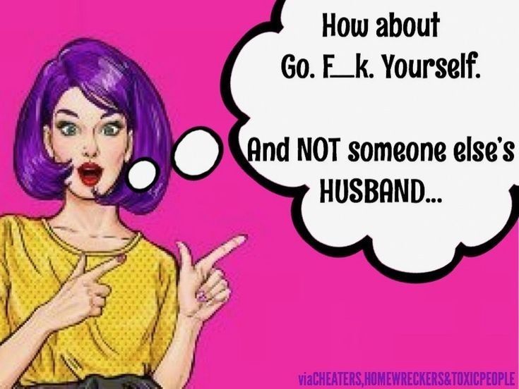 a woman with purple hair is pointing to her right and has an empty thought bubble above her head