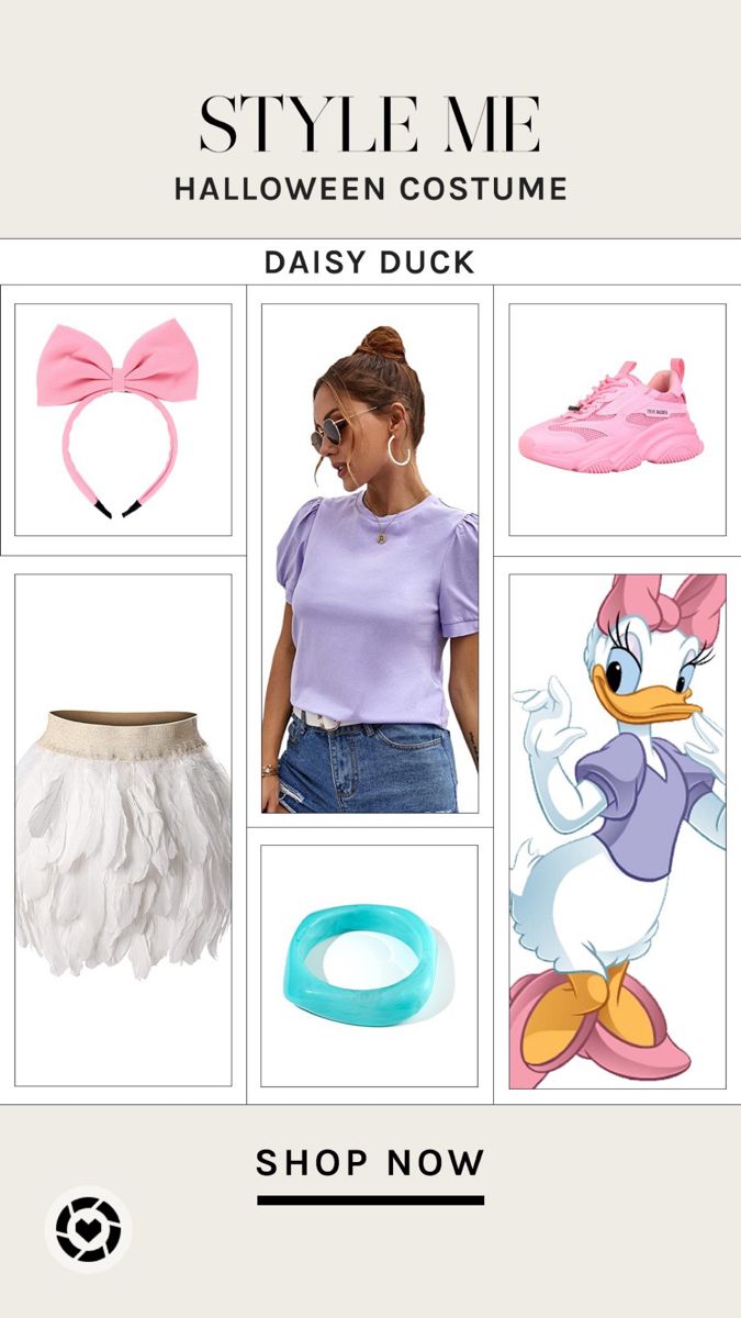 an advertisement for disney's costume shop featuring items from the cartoon character daisy duck