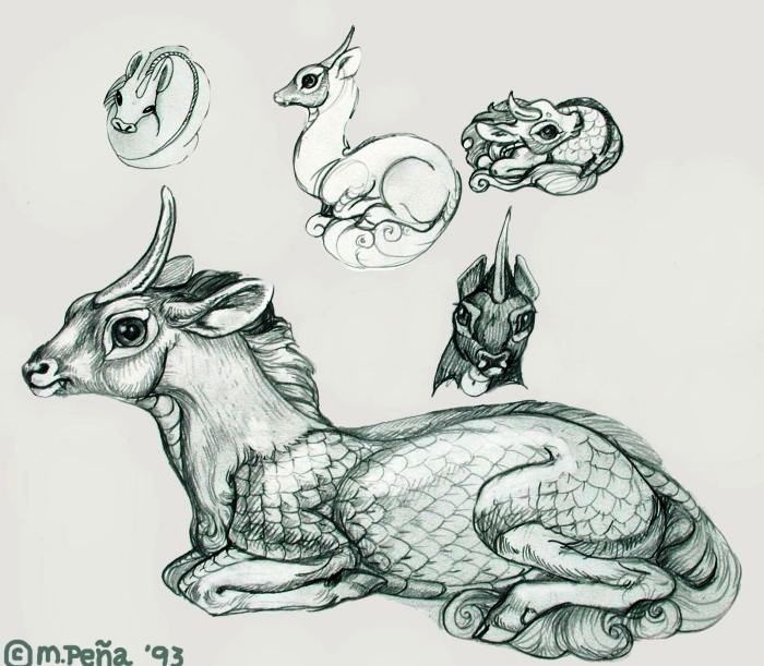 a drawing of an animal with many other animals around it