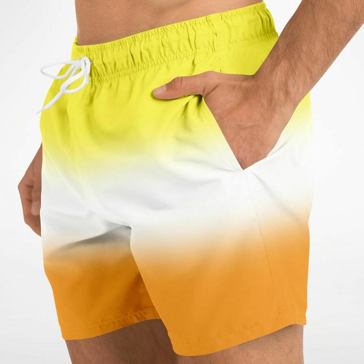 These subtle ombre gradient swim trunks are a great way to show your Maverique pride in a unique way! Doubles as shorts and swimwear, for those hot summer days. Cute and vibrant ombre gradient design in the colors of the Maverique pride flag. Drawstring & elastic waistband 2 side pockets Above-the-knee length Inner mesh lining Polyester Handmade to order: This item ships in 4-8 business days (Average time is 5 days). Please use the Size Guide for proper fitting. If you are between sizes, choose the larger size. Size Guide Size Waistline (in) Waistline (cm) XS 29 73.6 S 30 76.2 M 32 81.3 L 33 83.8 XL 35 88.9 2XL 37 93.9 3XL 38 96.5 Gradient Color Beachwear Swimwear For Beach Season, Orange Color Block Bottoms For Summer, Summer White Color Block Shorts, Summer Vacation Color Block Bottoms, Ombre Swimwear For Pool In Summer, Yellow Color Block Bottoms For Summer, Casual Ombre Bottoms For Summer, Gradient Swimwear For Pool In Summer, Summer Beachwear Color Block Bottoms