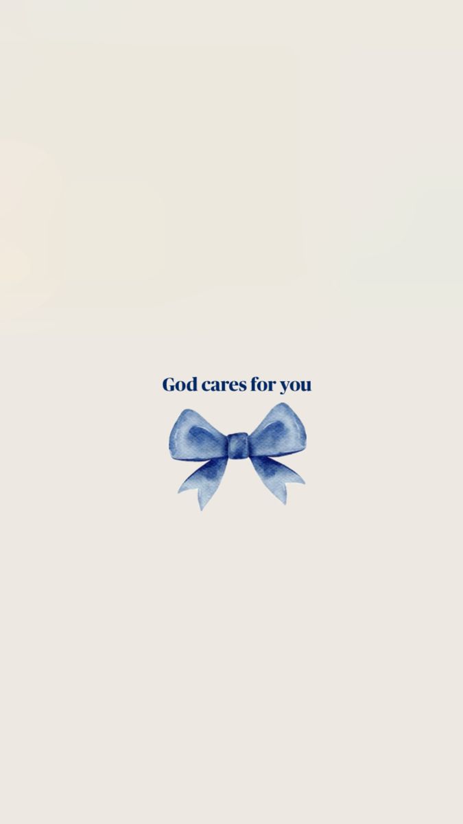 a blue bow with the words god cares for you written on it in white background