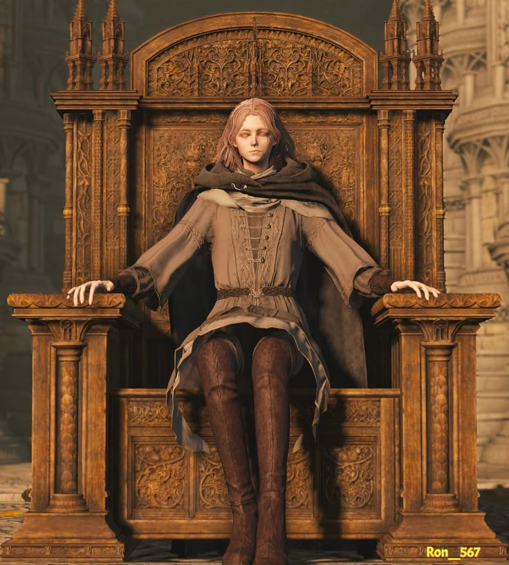 a woman sitting on top of a wooden chair