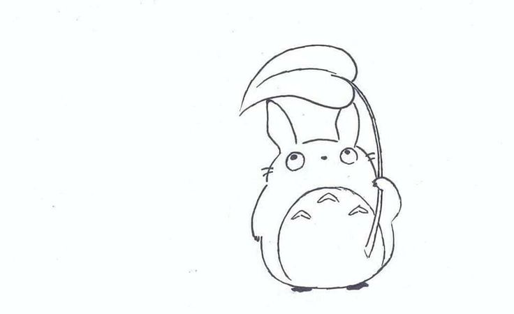 a drawing of a person holding an umbrella in front of a totoro face