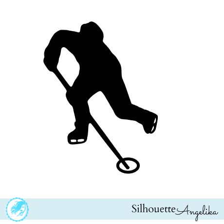 the silhouette of a hockey player is shown