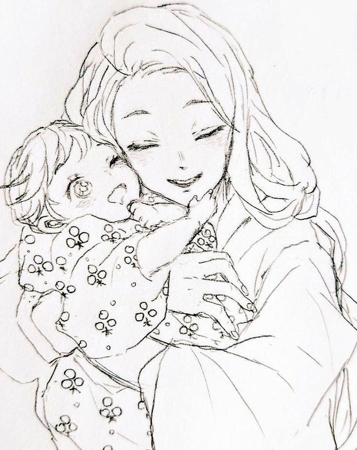 a drawing of a woman holding a baby