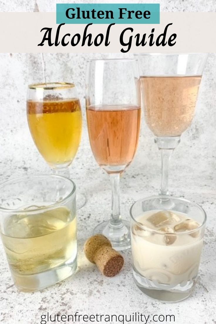 three glasses filled with different types of alcohol and the words gluten free alcohol guide