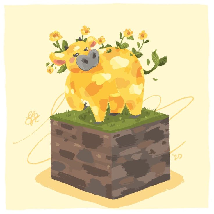 a cow that is sitting on top of a wooden box with flowers in its mouth