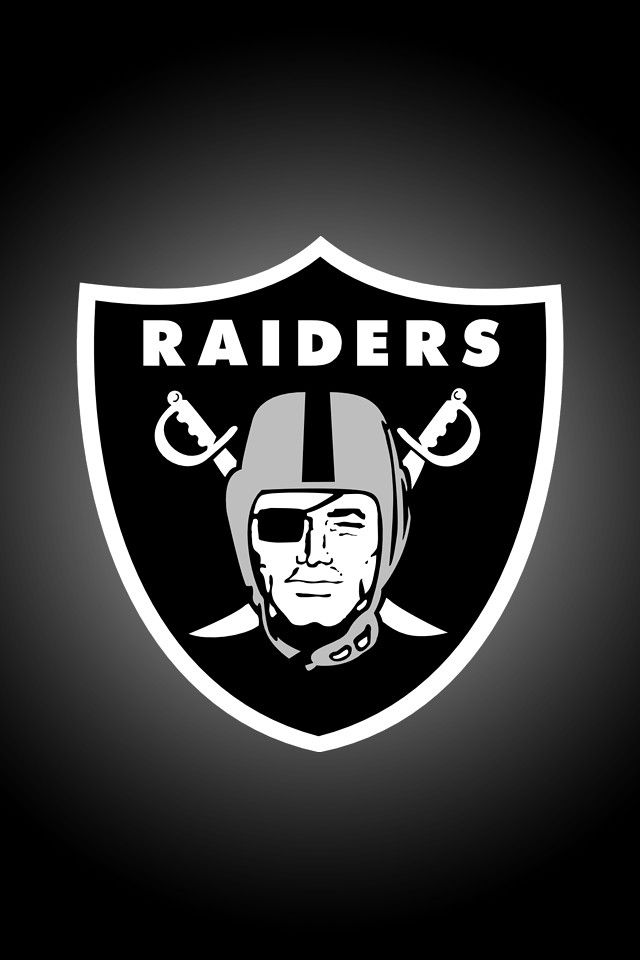 the oakland football team logo is shown on a black and white background with an image of a man wearing a helmet