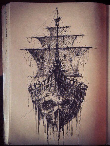 a drawing of a pirate ship in black and white with the caption saver below