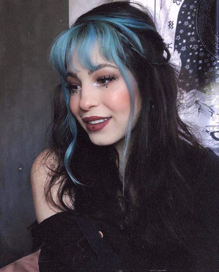 Here is a hair style I had couple months ago and it was one of my favorites. Please check my IG: anxiousluna for different hair colors and styles 💙 Grunge Hairstyles, Girls Grunge, Blue Hair Dye, Dyed Hair Blue, Hair Color Streaks, Hair Streaks, Dye Ideas, How To Style Bangs, Hair Color Blue