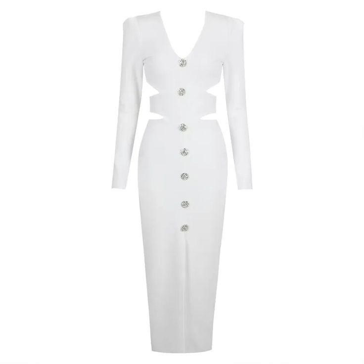 Experience timeless elegance with the FRANCESCA White Midi Dress. With its full sleeves and body contouring design, this dress exudes class and sophistication. Perfect for any occasion, elevate your wardrobe with this exquisite piece. White Long Sleeve Midi Dress For Formal Occasions, White Evening Dress For Winter, Elegant Bodycon Midi Length Dress, Fitted Long Sleeve Bodycon Dress For Wedding, White Long Sleeve Formal Dress For Spring, White Winter Evening Dress, Classic Long Sleeve Midi Dress For Cocktail, Elegant Bodycon Long Sleeve Evening Dress, Elegant Bodycon Dress With Long Sleeves