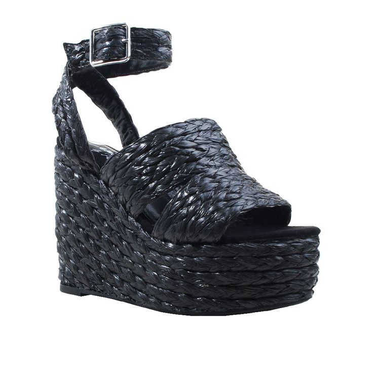 Woven straw with man made sole Ankle buckle closure Platform measures approx. 2" H Heel measures approx. 5" H Imported Straw Sandals, Iconic Models, Sneakers Heels, Wedge Espadrille, Sandals Summer, Beautiful Shoes, Shoe Box, Work Hard, Womens Sandals