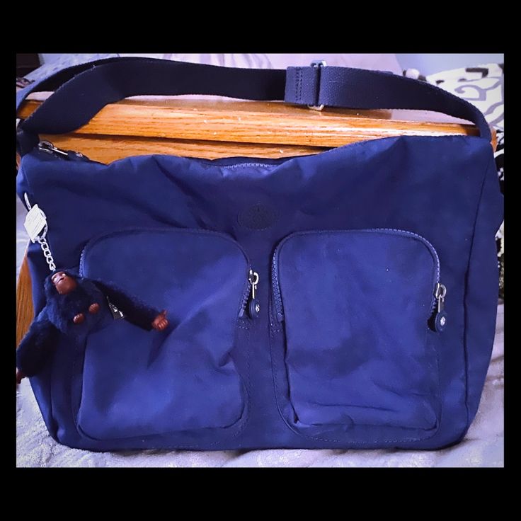 Nwot Pockets Galore Adjustable Shoulder Strap Navy Blue Color Machine Washable Blue Travel Satchel With Adjustable Handle, Blue Casual Satchel With Adjustable Handle, Casual Blue Satchel With Adjustable Handle, Casual Blue Shoulder Bag With Adjustable Handle, Kipling Bags, Navy Blue Color, Crossbody Bag, Shoulder Strap, Color Blue