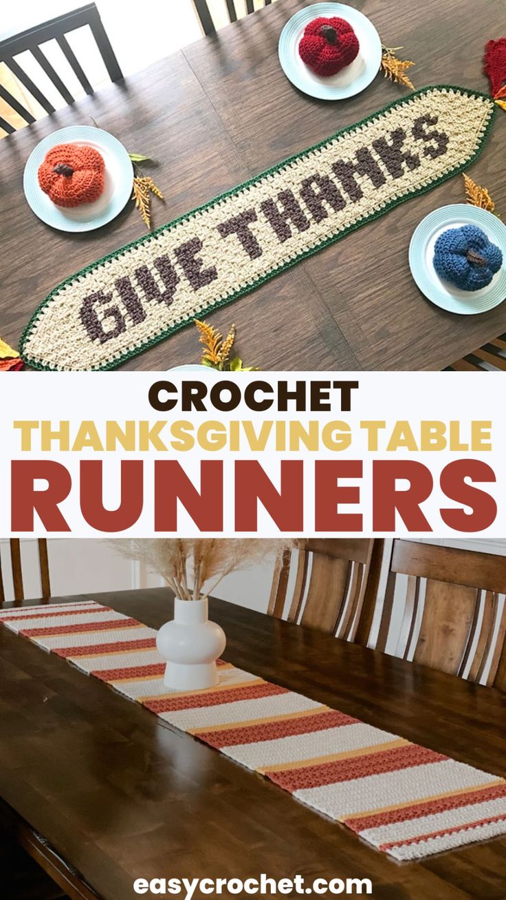 crochet thanksgiving table runners with text overlay