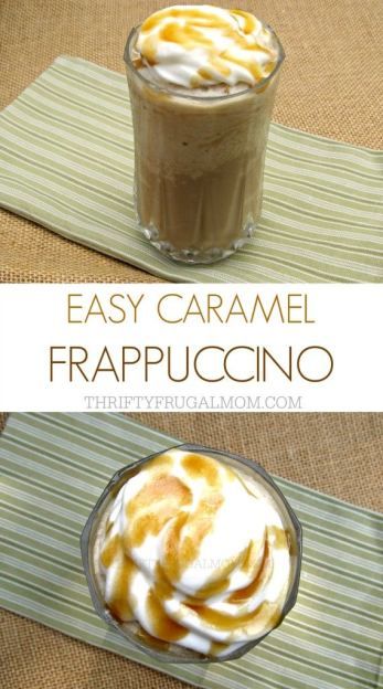 an easy caramel frappuccino drink with whipped cream in the top and bottom