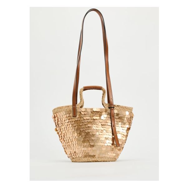 Basket bag with sequined exterior. Handle and adjustable shoulder straps. Features an interior pocket. Height x Length x Width: 11.2 x 13.3 x 4.8 inches (28.4 x 33.8 x 12.2 cm) Summer Party Bag With Double Handle, Summer Party Bags With Double Handle, Gold Top Handle Bag For Spring, Gold Top Handle Shoulder Bag For Spring, Zara Crossbody Party Bag, Summer Bucket Bag With Gold-tone Hardware For Shopping, Zara Crossbody Bag For Party, Zara Bucket Bag For Shopping, Chic Sequined Shoulder Bag For Everyday Use