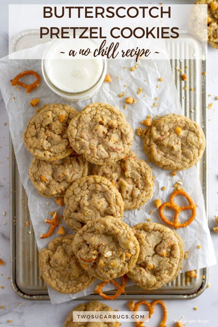 butterscotch pretzel cookies on a baking sheet