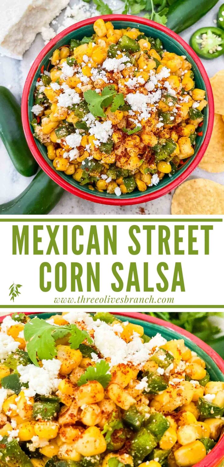 mexican street corn salsa in a bowl with tortilla chips