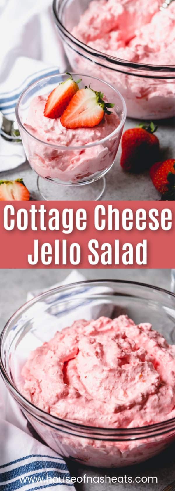 cottage cheese jello salad with strawberries in bowls