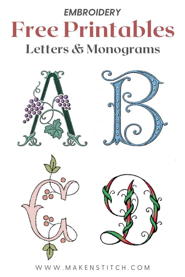 embroidery designs for letter and monograms with the words embroidery free printables