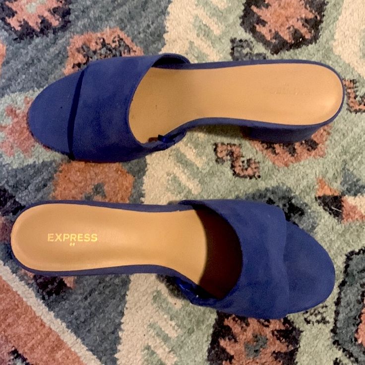 Very Gently Used Vibrant Blue Suede Slides From Express. Size 8 Casual Blue Slip-on Heels, Suede Slides, Vibrant Blue, Mule Clogs, Blue Suede, Mules Shoes, Clogs, Full Service, Slides