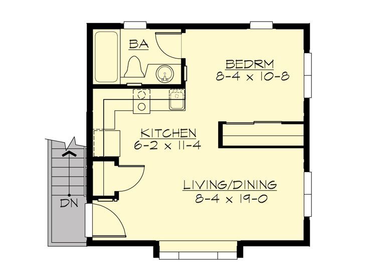 the floor plan for a small house with two bedroom and living areas on each side