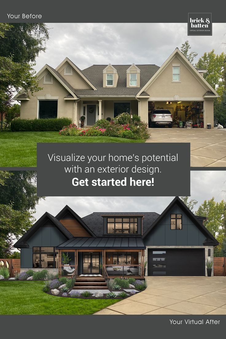 the front and back of a house with an advertise for their new home