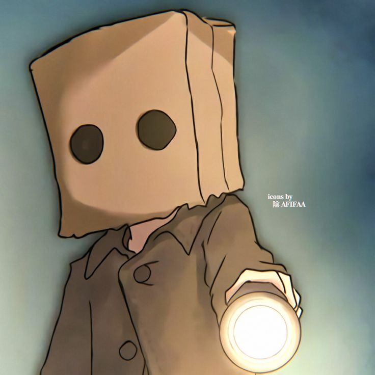 a person with a paper bag on their head holding a light in front of them