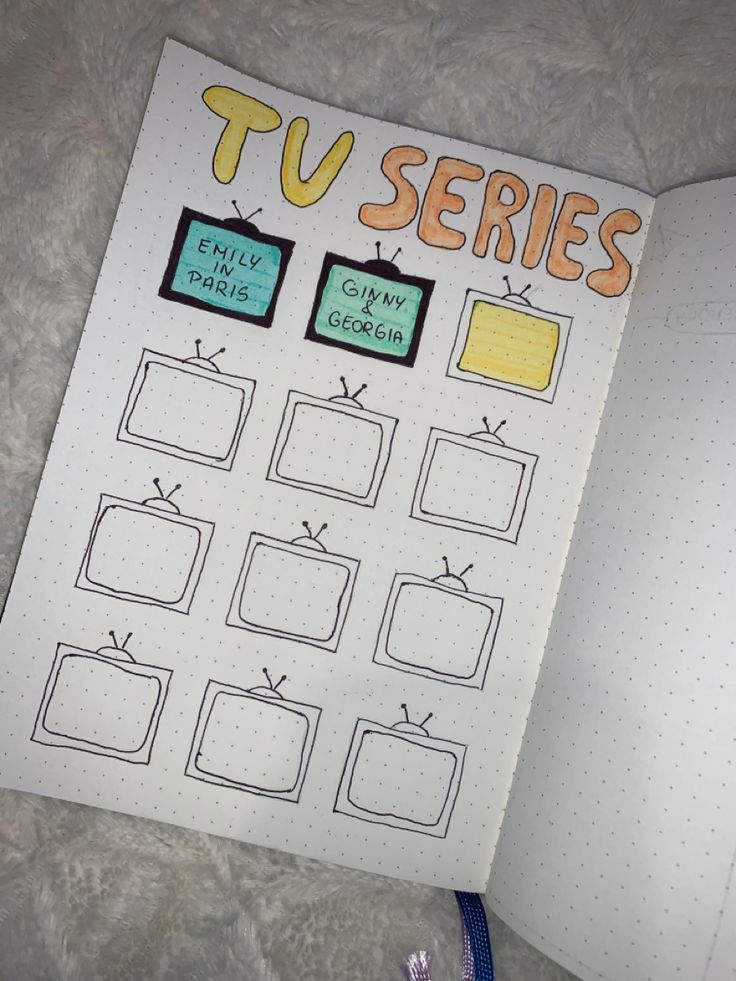 an open notebook with the words tv series written on it