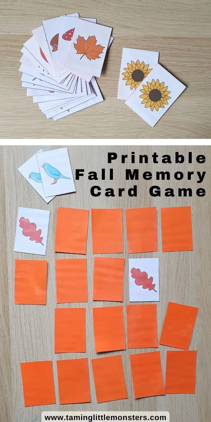 an easy fall memory card game for toddlers to play with