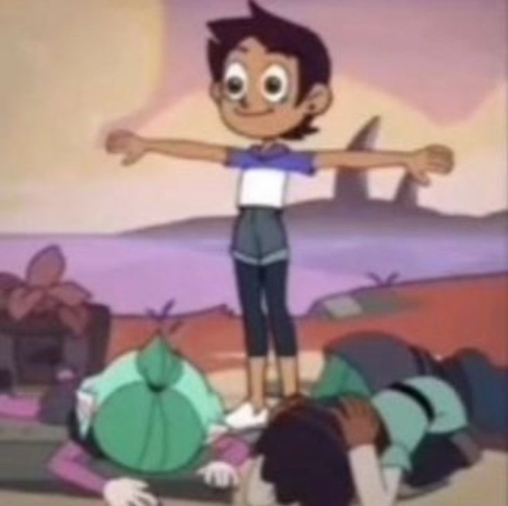 a young boy standing on top of a pile of garbage in the middle of a cartoon