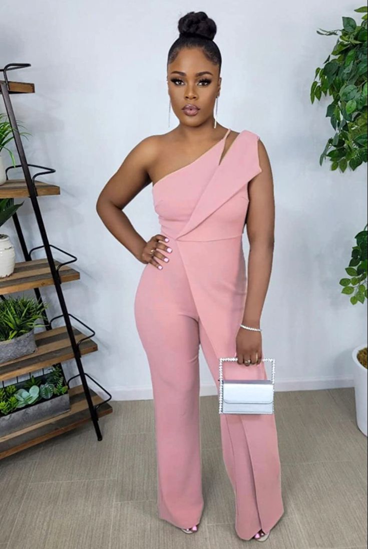 Valentines day or brunch outfit Pink Brunch, One Shoulder Backpack, Streetwear Fall, Rompers Womens Jumpsuit, Solid Jumpsuit, Wide Leg Romper, One Shoulder Jumpsuit, Pink Jumpsuit, Shoulder Backpack